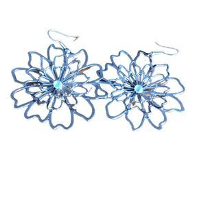 flower silver tone dramatic earrings